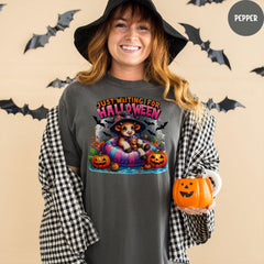 Comfort Colors® Just Waiting for Halloween Shirt, Funny Halloween Shirt, Spooky Fall Graphic Shirt, Cute Halloween T-shirt
