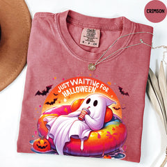 Comfort Colors® Just Waiting for Halloween Shirt, Halloween Shirt, Funny Ghost Pumpkin Shirt, Spooky Fall Graphic Shirt