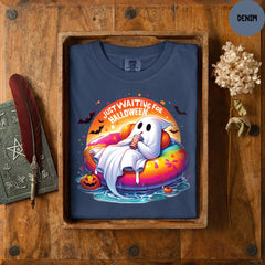 Comfort Colors® Just Waiting for Halloween Shirt, Halloween Shirt, Funny Ghost Pumpkin Shirt, Spooky Fall Graphic Shirt