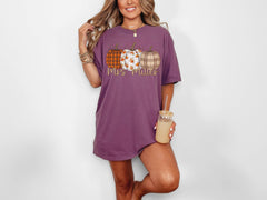 Personalized Fall Comfort Colors®  Teacher Shirt - Autumn T-Shirt for Teachers - Plaid Pattern Pumpkin Teaching Tee - Fall Shirt