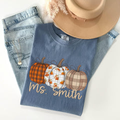 Personalized Fall Comfort Colors®  Teacher Shirt - Autumn T-Shirt for Teachers - Plaid Pattern Pumpkin Teaching Tee - Fall Shirt