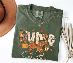 Comfort Colors® Fall Nurse Shirt - Autumn T-Shirt for Registered Nurse - Personalized Nurse Pumpkin Shirt - Coquette Nurse Tee