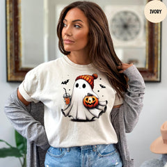 Comfort Colors® Cute Ghost Tshirt, Ghost Halloween Gift, Ghost Ice Coffee Shirt, Spooky Season Shirt, Funny Pumpkin Shirt