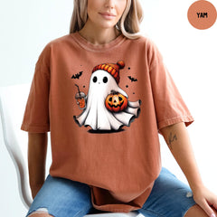 Comfort Colors® Cute Ghost Tshirt, Ghost Halloween Gift, Ghost Ice Coffee Shirt, Spooky Season Shirt, Funny Pumpkin Shirt