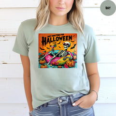 Comfort Colors® Just Waiting for Halloween Shirt, Halloween Tee, Funny Halloween Shirt, Funny Skeleton Pumpkin Shirt