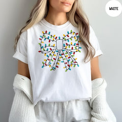 Comfort Colors® Christmas Light Bow Shirt, Christmas Shirt, Christmas Lights Coquette Bow Shirt, Cute Christmas Gift