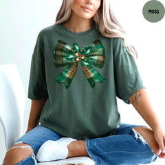 Comfort Colors® Coquette Christmas Shirt, Christmas Bow Shirt, Christmas Shirt for Women, Girly Christmas Shirt