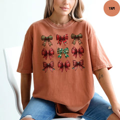 Comfort Colors® Christmas Bows T-Shirt, Christmas Shirt, Coquette Bow Christmas Shirt, Christmas Trending Womens Shirt