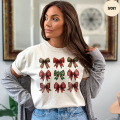 Comfort Colors® Christmas Bows T-Shirt, Christmas Shirt, Coquette Bow Christmas Shirt, Christmas Trending Womens Shirt