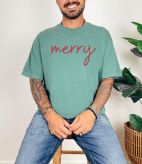 Comfort Colors® Merry Shirt - Minimalist Christmas T- Shirt - Matching Holiday Christmas Tee - Christmas Party Outfit