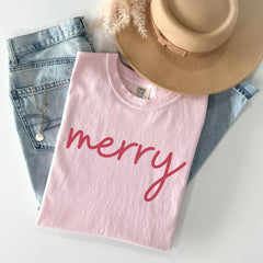 Comfort Colors® Merry Shirt - Minimalist Christmas T- Shirt - Matching Holiday Christmas Tee - Christmas Party Outfit