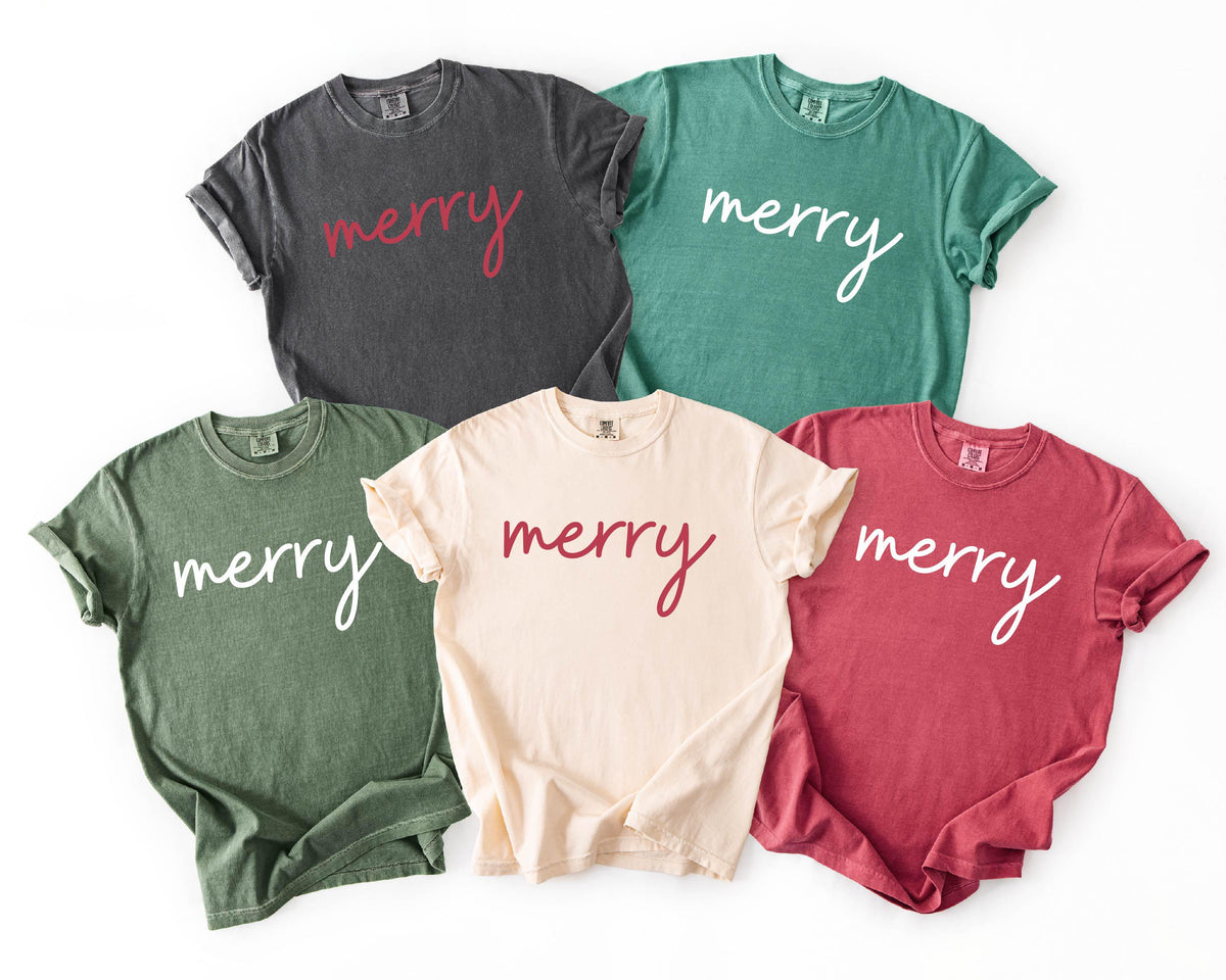 Comfort Colors® Merry Shirt - Minimalist Christmas T- Shirt - Matching Holiday Christmas Tee - Christmas Party Outfit