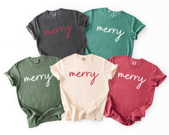 Comfort Colors® Merry Shirt - Minimalist Christmas T- Shirt - Matching Holiday Christmas Tee - Christmas Party Outfit