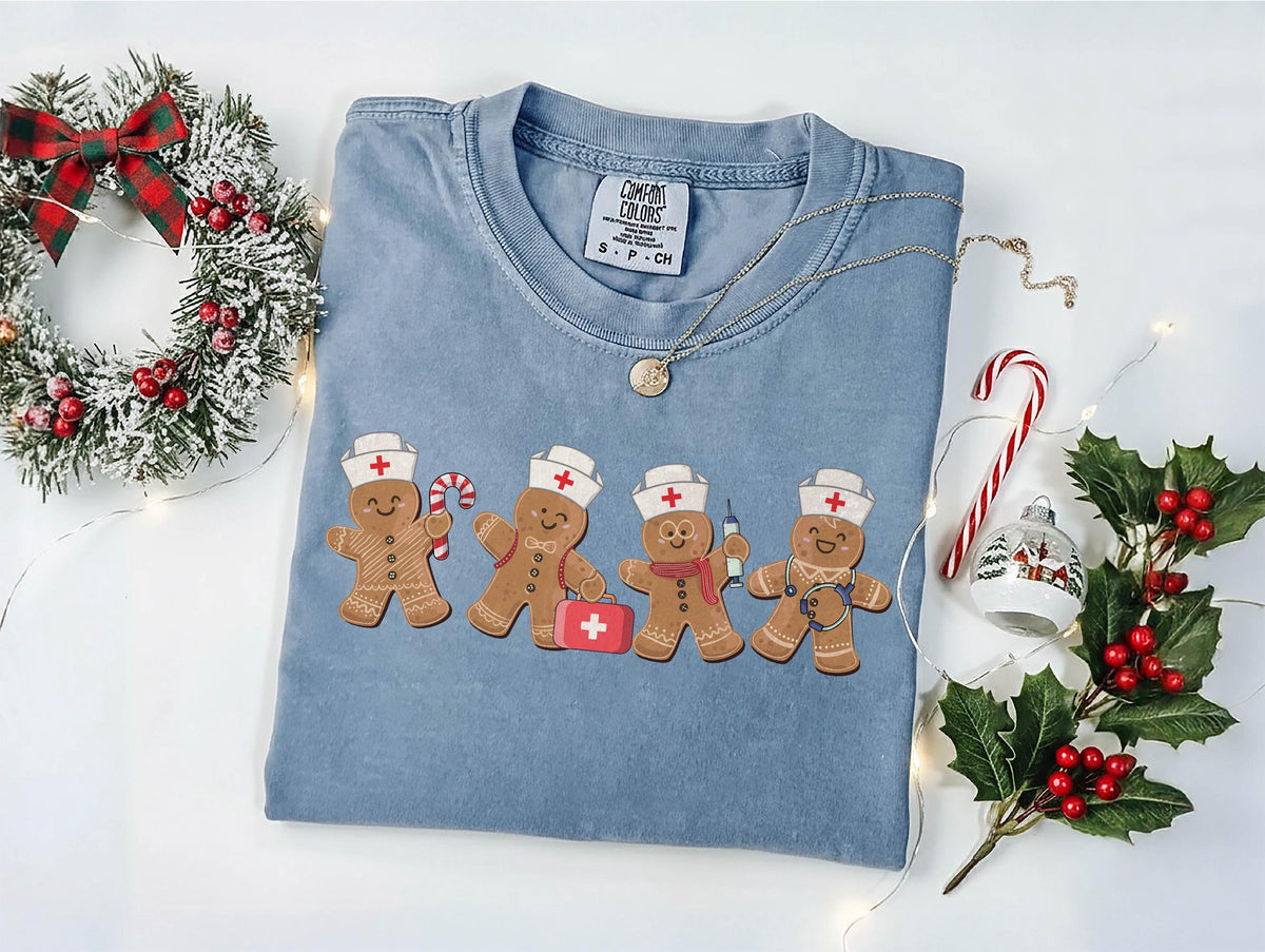 Comfort Colors® Nurse Christmas Shirt - Gingerbread Cookie T-Shirt - Holiday Tee - Retro Christmas