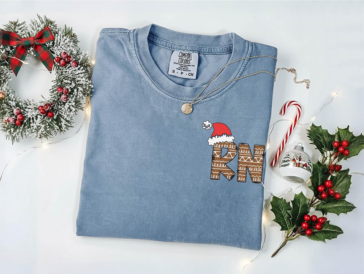 Comfort Colors® RN Christmas Shirt - Festive Nurse T-Shirt - Gingerbread Nurse Tee - Relaxed Retro Fit