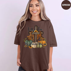 Comfort Colors® Fall Shirt, Fall For Jesus He Never Leaves Shirt, Thanksgiving Shirt, Thanksgiving Family Matching Shirt