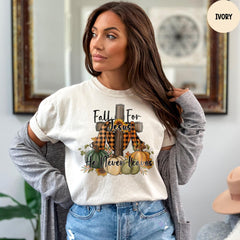 Comfort Colors® Fall Shirt, Fall For Jesus He Never Leaves Shirt, Thanksgiving Shirt, Thanksgiving Family Matching Shirt