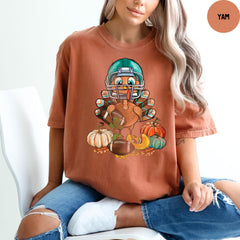 Comfort Colors® Football Turkey Shirt, Funny Thanksgiving T-Shirt, Fall Graphic Tee for Women, Football Thanksgiving Shirt