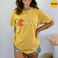 Comfort Colors® Pacman Pumpkin Pie Shirt, Pumpkin Pie Thanksgiving Shirt, Funny Holiday Graphic Tee, Thanksgiving Shirt