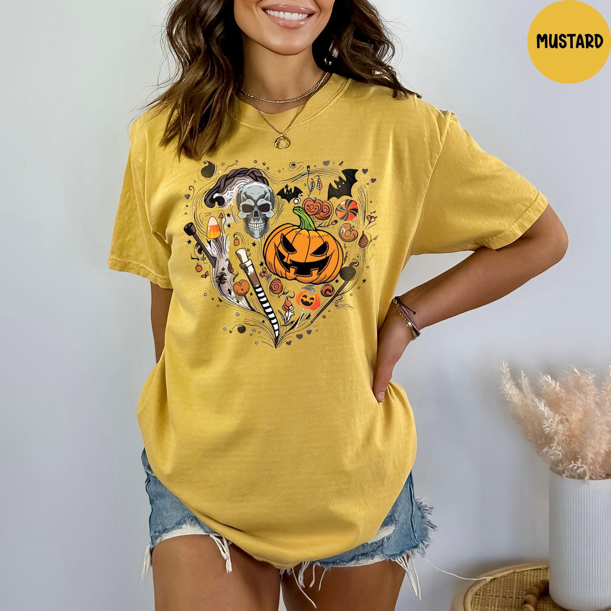 Comfort Colors® Halloween Doodles Heart Shirt, Spooky Vibes T-Shirt, Cute Halloween Shirt, Happy Halloween Shirt