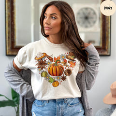 Comfort Colors® Fall Heart Shirt, Fall Doodles Shirt, Thanksgiving Doodle Shirt, Women's Autumn Gift, Fall Thankful Tee