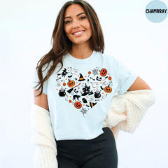 Comfort Colors® Halloween Doodles Hearth Shirt, Pumpkin Heart Tee, Cute Halloween Tshirt, Mother Halloween Gift, Pumpkin Shirt