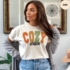 Comfort Colors® Cozy Season Shirt, Retro Fall Shirt, Womens Fall T-Shirt, Fall Graphic Tee, Autumn Shirt, Thanksgiving Gifts For Women