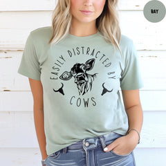 Comfort Colors® Easily Distracted By Cows Shirt, Cow Lover Shirt, Funny Cow Shirt, Farm Lover Shirts, Farm Animal Shirt