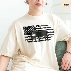 Comfort Colors® USA Cow Farm Shirt, Farm Girl Shirt, USA Flag Cow Shirt, Cow Lover Gift, Farming T-Shirt, American Flag Tee