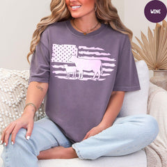 Comfort Colors® USA Cow Farm Shirt, Farm Girl Shirt, USA Flag Cow Shirt, Cow Lover Gift, Farming T-Shirt, American Flag Tee
