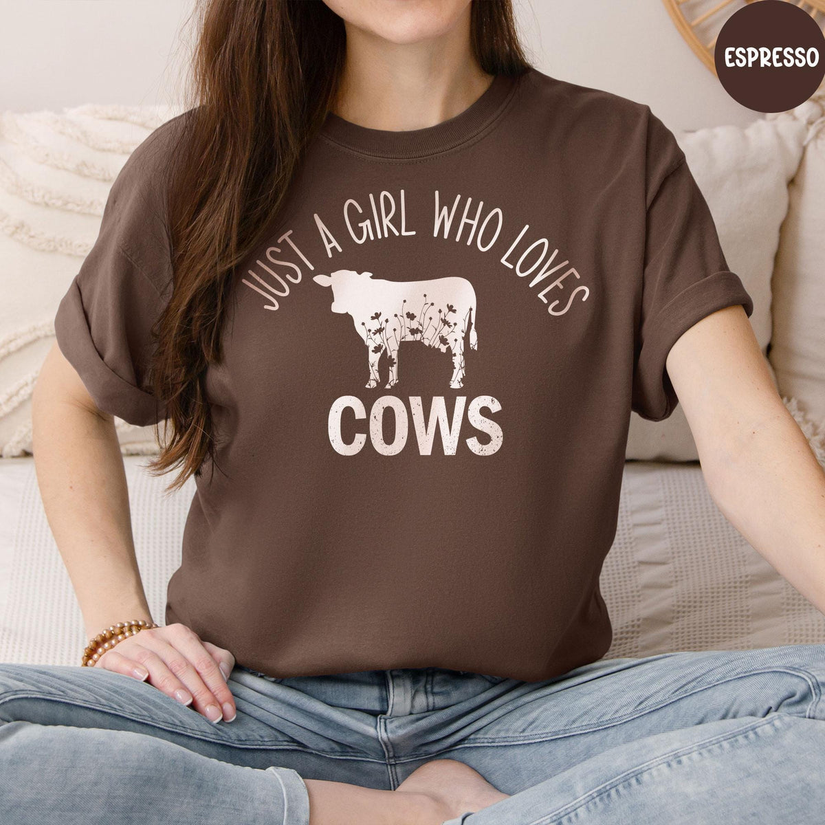 Comfort Colors® Just A Girl Who Loves Cows Shirt, Cow Lovers Shirt, Girl's Cows Shirt, Farm Girl Outfit, Cow T-Shirt, Farmer Shirt