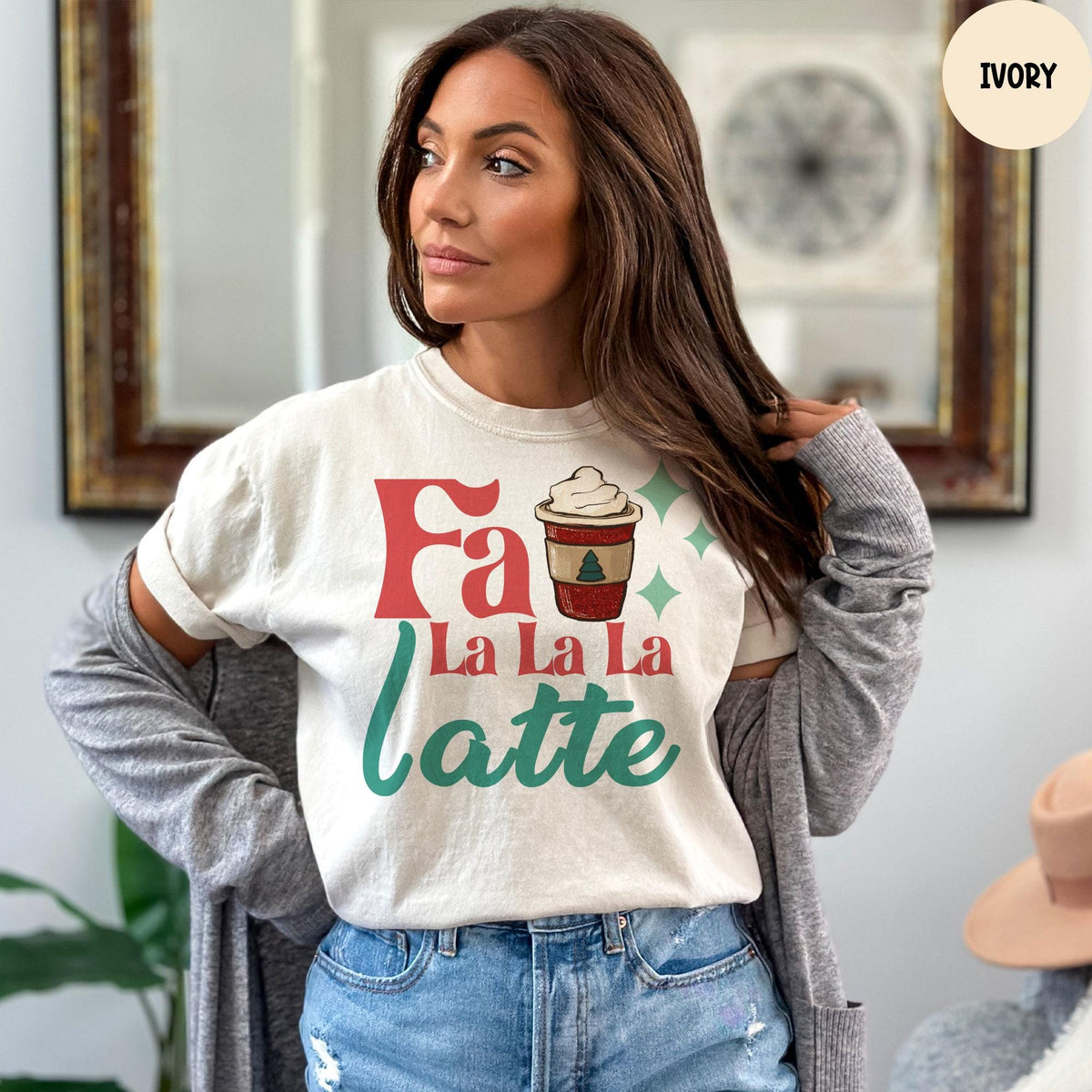 Comfort Colors® Fa La La La Latte Shirt, Christmas Coffee Shirt, Cute Coffee Lover Shirt, Christmas Gift, Cute Christmas Shirt