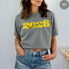 Comfort Colors® Hello 2026 Shirt, Happy New Year Shirt, New Year 2026 Shirt, Happy New Year Party T-Shirt, Family Holiday Tee