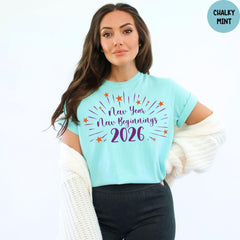 Comfort Colors® New Year New Beginnings 2026 Shirt, Happy New Year 2026 Shirt, Family Christmas Shirt, Christmas T-shirt