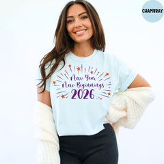 Comfort Colors® New Year New Beginnings 2026 Shirt, Happy New Year 2026 Shirt, Family Christmas Shirt, Christmas T-shirt