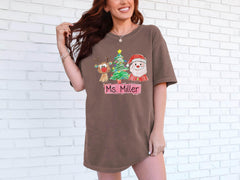Comfort Colors® Teacher Christmas Shirt - Holiday Teaching Tee - Personalized Santa Reindeer Teacher T-Shirt