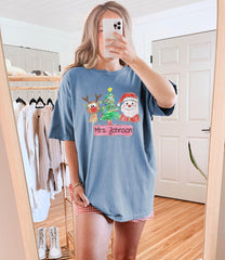 Comfort Colors® Teacher Christmas Shirt - Holiday Teaching Tee - Personalized Santa Reindeer Teacher T-Shirt