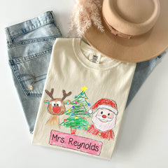 Comfort Colors® Teacher Christmas Shirt - Holiday Teaching Tee - Personalized Santa Reindeer Teacher T-Shirt
