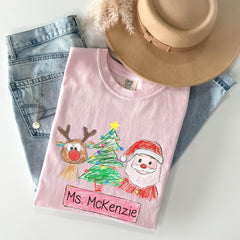 Comfort Colors® Teacher Christmas Shirt - Holiday Teaching Tee - Personalized Santa Reindeer Teacher T-Shirt