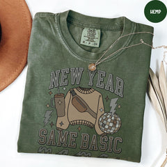 Comfort Colors® New Year Same Basic Mama, Gift for Mom, Happy New Year Tee, Mama T-shirt, Disco Ball Shirt, Mom Life Gift