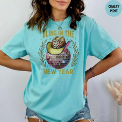 Comfort Colors® Bling in the New Year, Disco Ball Tee, New Year Gift, New Year 2026 Shirt, Coquette Pink, Goodbye 2025