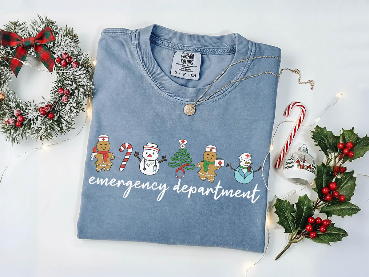 Comfort Colors® Emergency Department Shirt - Retro Christmas T-Shirt - ER Xmas Gift - Holiday ER Shirt