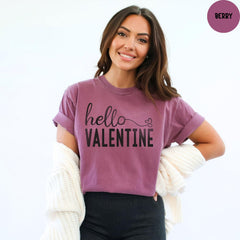Comfort Colors® Hello Valentine Shirt, Happy Valentine's Day Shirt, Valentines Day Shirt, Valentines Day Gift For Womens