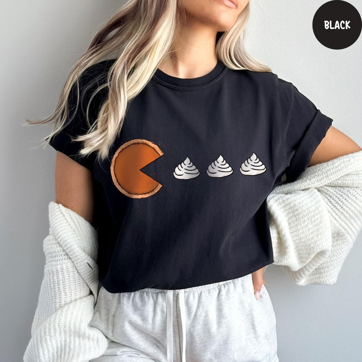 Comfort Colors® Pacman Pumpkin Pie Shirt, Pumpkin Pie Thanksgiving Shirt, Funny Holiday Graphic Tee, Thanksgiving Shirt