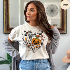 Comfort Colors® Halloween Doodles Heart Shirt, Spooky Vibes T-Shirt, Cute Halloween Shirt, Happy Halloween Shirt