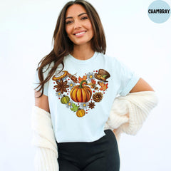 Comfort Colors® Fall Heart Shirt, Fall Doodles Shirt, Thanksgiving Doodle Shirt, Women's Autumn Gift, Fall Thankful Tee