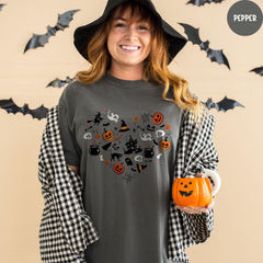 Comfort Colors® Halloween Doodles Hearth Shirt, Pumpkin Heart Tee, Cute Halloween Tshirt, Mother Halloween Gift, Pumpkin Shirt