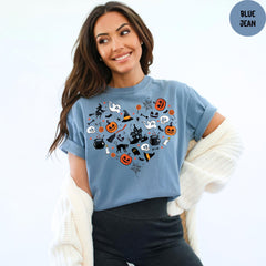 Comfort Colors® Halloween Doodles Hearth Shirt, Pumpkin Heart Tee, Cute Halloween Tshirt, Mother Halloween Gift, Pumpkin Shirt