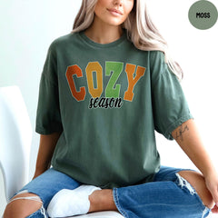 Comfort Colors® Cozy Season Shirt, Retro Fall Shirt, Womens Fall T-Shirt, Fall Graphic Tee, Autumn Shirt, Thanksgiving Gifts For Women