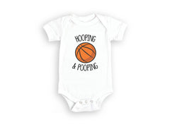 Funny Basketball Bodysuit - Hooping and Pooping Toddler Shirt - Cute Baseball Outfit - Baby Announcement Gift - Sports Fan Kids Tee